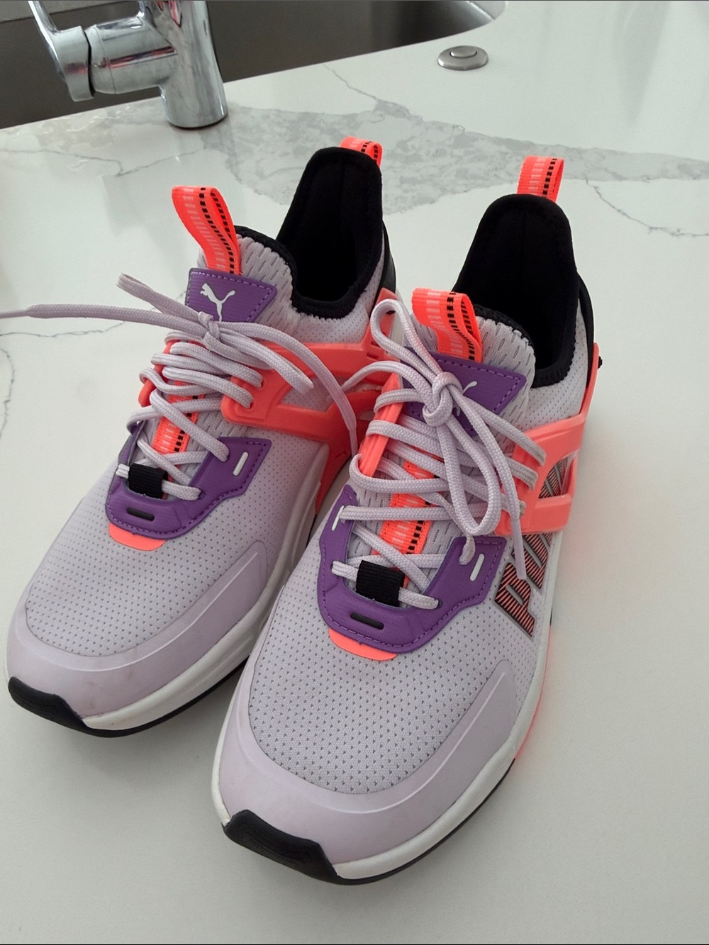Puma Lavender Athletic Sneakers with Neon Coral and Purple Accents